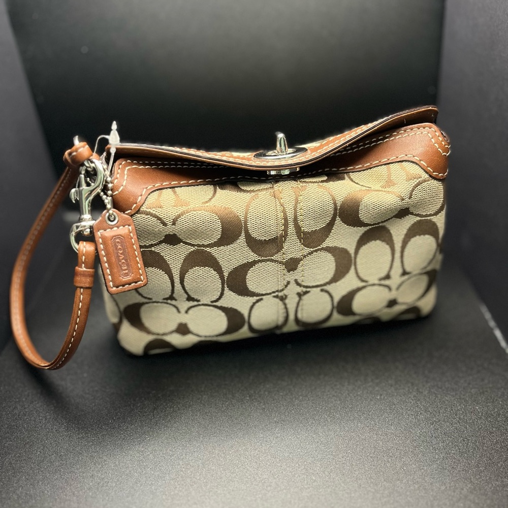 Coach Brown and Tan Clutch with Signature Monogram